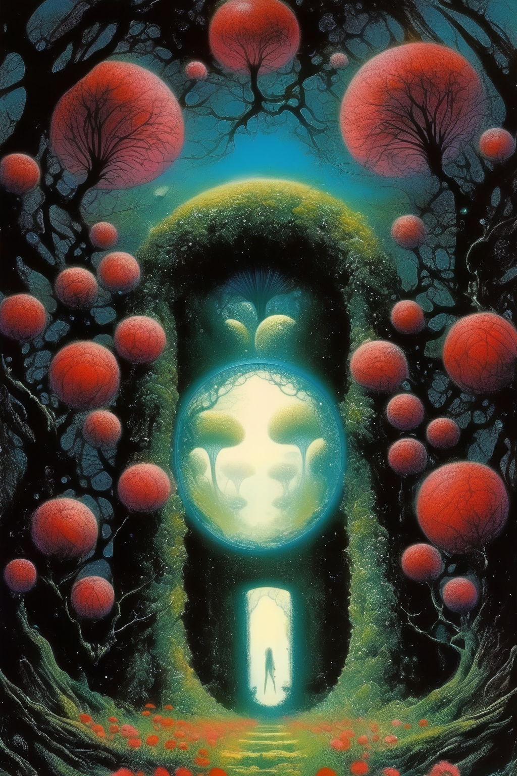 00541-2098790462-_lora_Philippe Druillet Style_1_Philippe Druillet Style - portal to another reality, universe, flowers, tree, nature, atmosphere.png